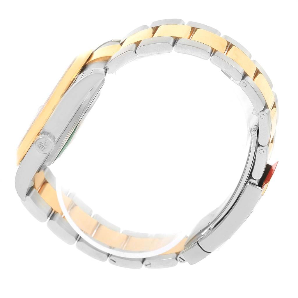 This image shows a side view of the Rolex Datejust 41 126303 Men's Steel and Gold (two tone) White Dial 126303 Men's Steel and Gold (two tone) White Dial model, highlighting its stainless steel and gold bracelet.