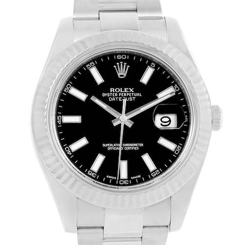 Photo of Rolex Datejust II Steel White Gold Black Dial Watch 116334 Box Papers