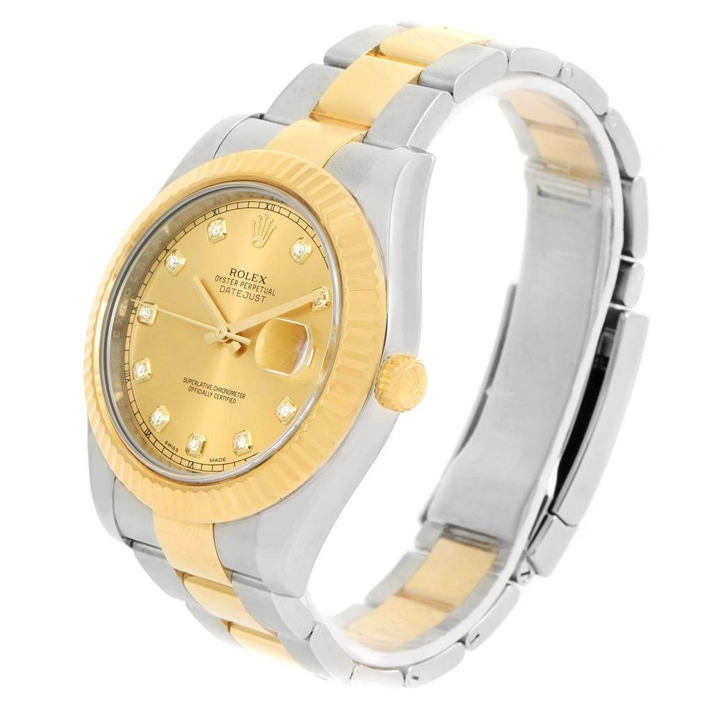 The image shows a Rolex Datejust 41 116333 Men's Steel and Gold (two tone) Champagne Dial 116333 Men's Steel and Gold (two tone) Champagne Dial watch from a three-quarter front angle, highlighting its dial, bezel, and bracelet.