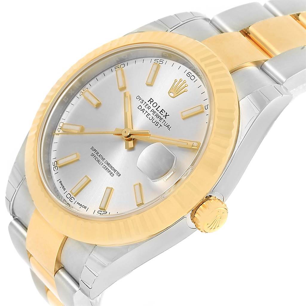The Rolex Datejust 41 126333 Men's Steel and Gold (two tone) Silver Dial 126333 Men's Steel and Gold (two tone) Silver Dial is shown at an angled close-up, focusing on the dial, bezel, and part of the bracelet.