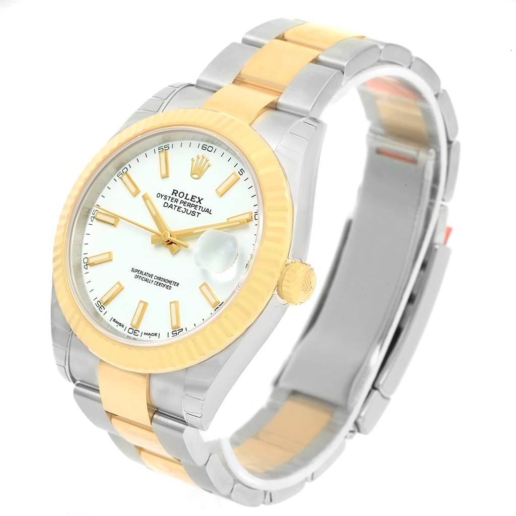 The image shows a Rolex Datejust 41 126333 Men's Steel and Gold (two tone) White Dial 126333 Men's Steel and Gold (two tone) White Dial watch at a three-quarter angle, highlighting the dial, bezel, and bracelet.