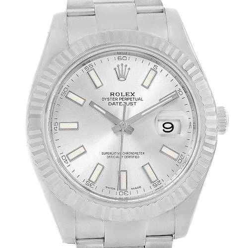 Photo of Rolex Datejust II Steel White Gold Silver Baton Dial Watch 116334