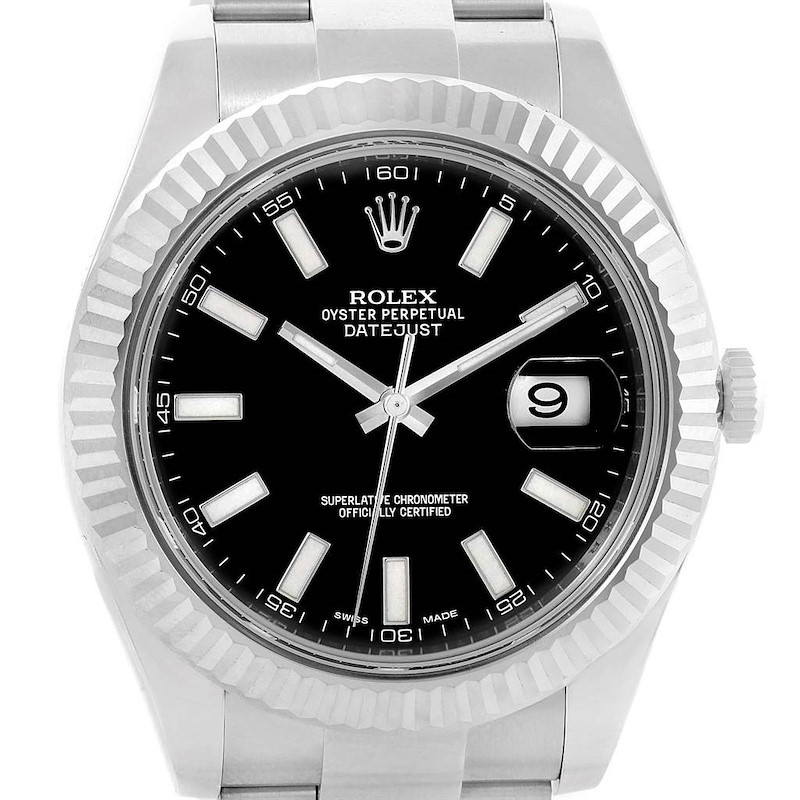 Rolex Datejust II Steel White Gold Black Dial Watch 116334 Box Papers SwissWatchExpo