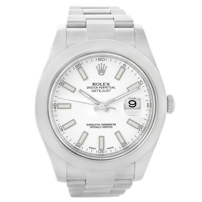 Rolex Datejust II White Baton Dial Steel Mens Watch 116300 Unworn SwissWatchExpo