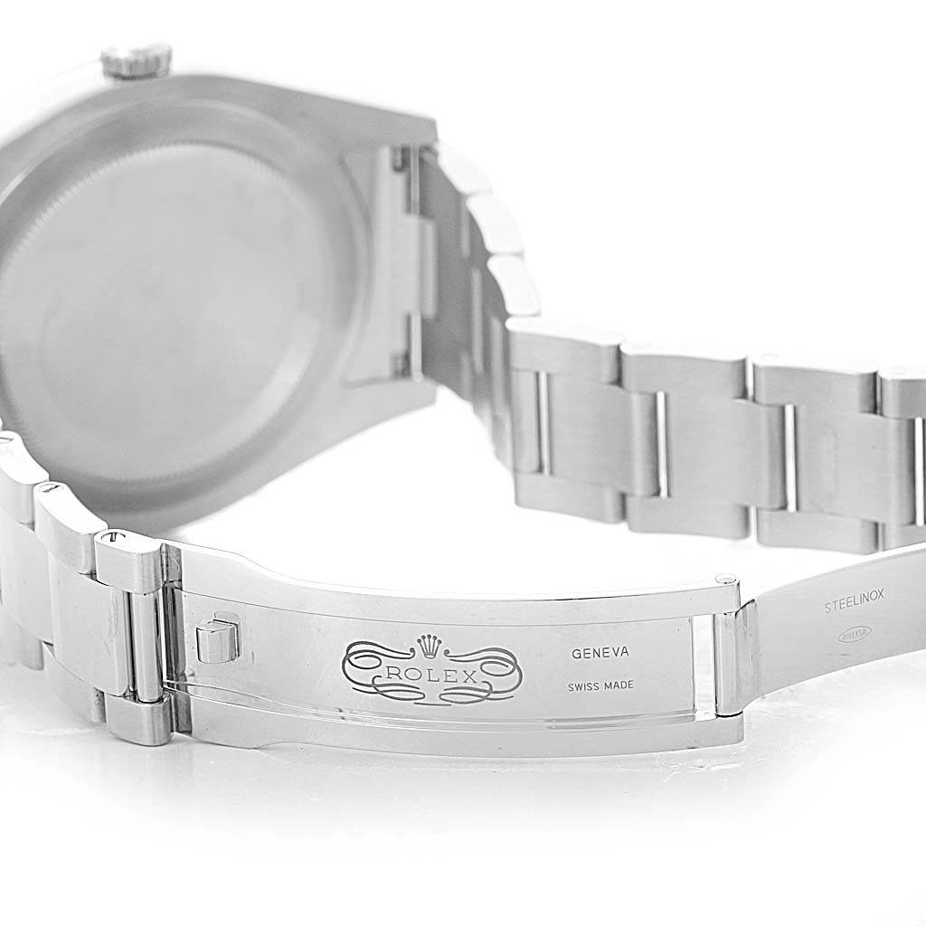 This image of the Rolex Datejust 41 116300 Men's Stainless Steel White Dial 116300 Men's Stainless Steel White Dial watch shows the open clasp and bracelet from the back.