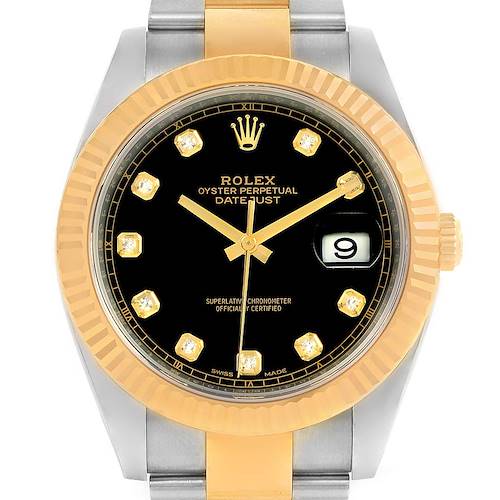 Photo of Rolex Datejust 41 Steel 18K Yellow Gold Black Diamond Dial Watch 126333 Box papers
