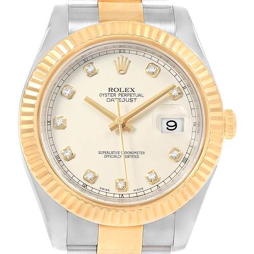 Photo of Rolex Datejust II Steel Yellow Gold Diamond Watch 116333 Box Papers