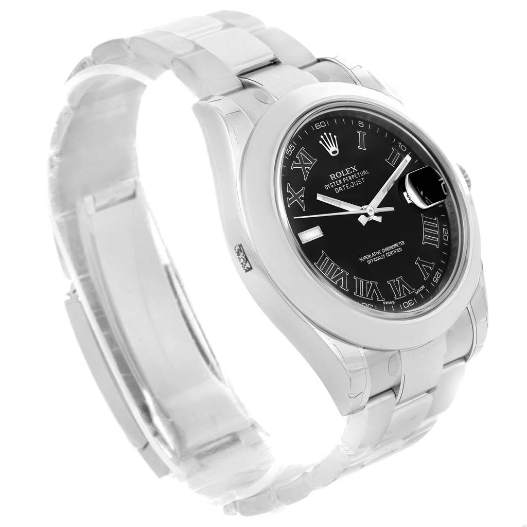 This image shows a side angle view of the Rolex Datejust 41 116300 Men's Stainless Steel Grey Dial 116300 Men's Stainless Steel Grey Dial watch highlighting its face, bezel, and bracelet.