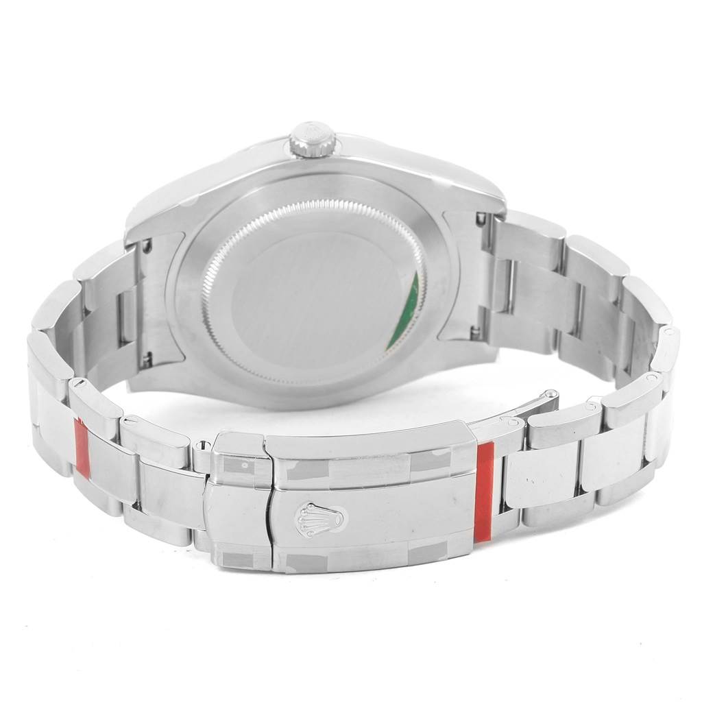 This image shows the back case and clasp of the Rolex Datejust 41 116300 Men's Stainless Steel Grey Dial 116300 Men's Stainless Steel Grey Dial watch at an angled view.