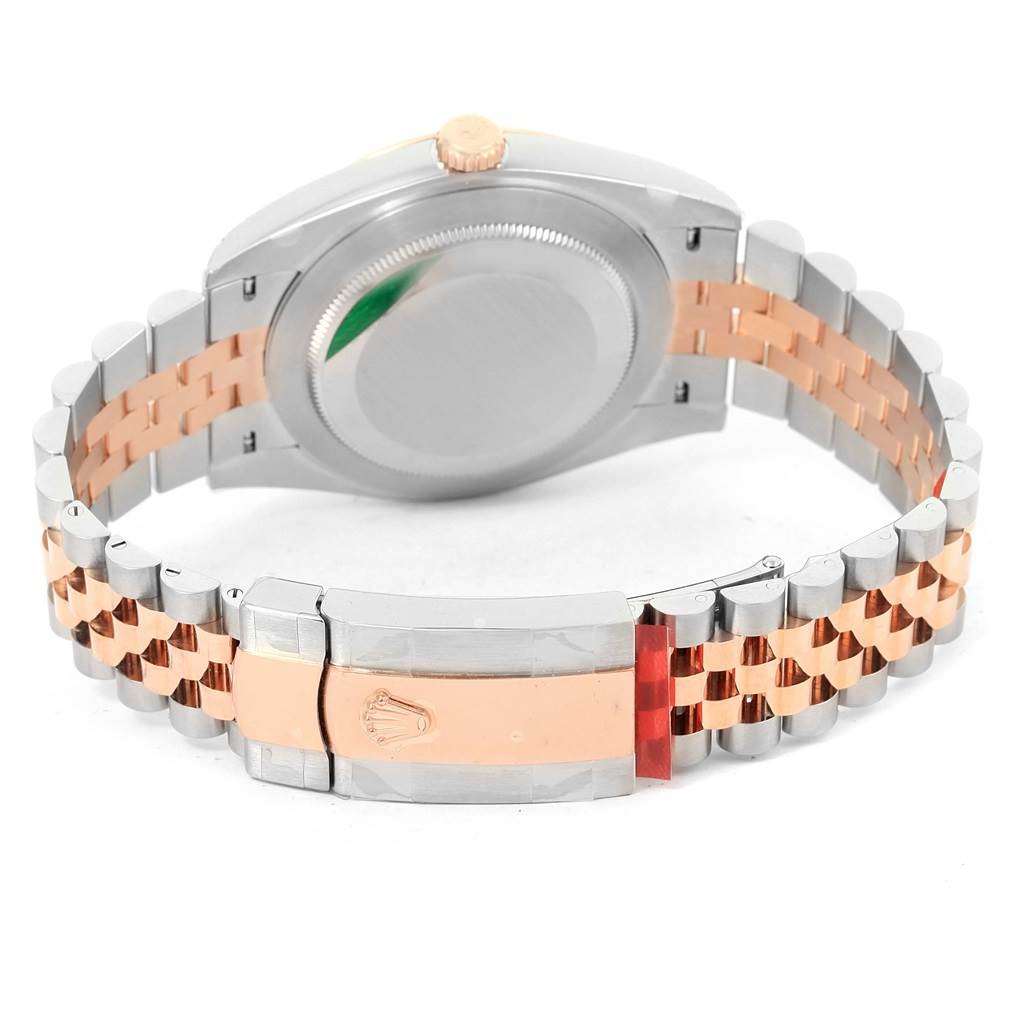 This image shows the back and the bracelet of the Rolex Datejust 41 126331 Men's Steel and Gold (two tone) Brown Dial 126331 Men's Steel and Gold (two tone) Brown Dial watch, highlighting its two-tone metal finish and clasp.