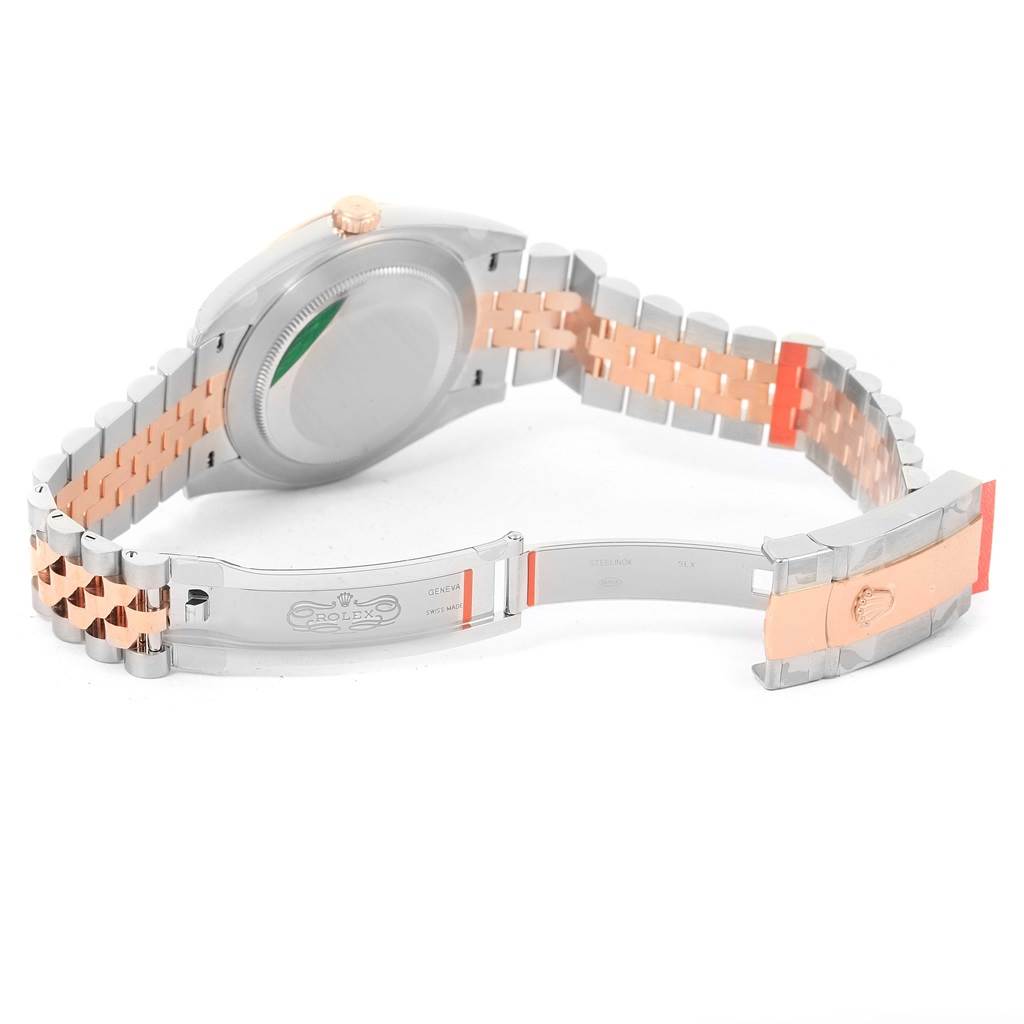 This image shows the back of the Rolex Datejust 41 126331 Men's Steel and Gold (two tone) Brown Dial 126331 Men's Steel and Gold (two tone) Brown Dial, focusing on the open two-tone bracelet and clasp.