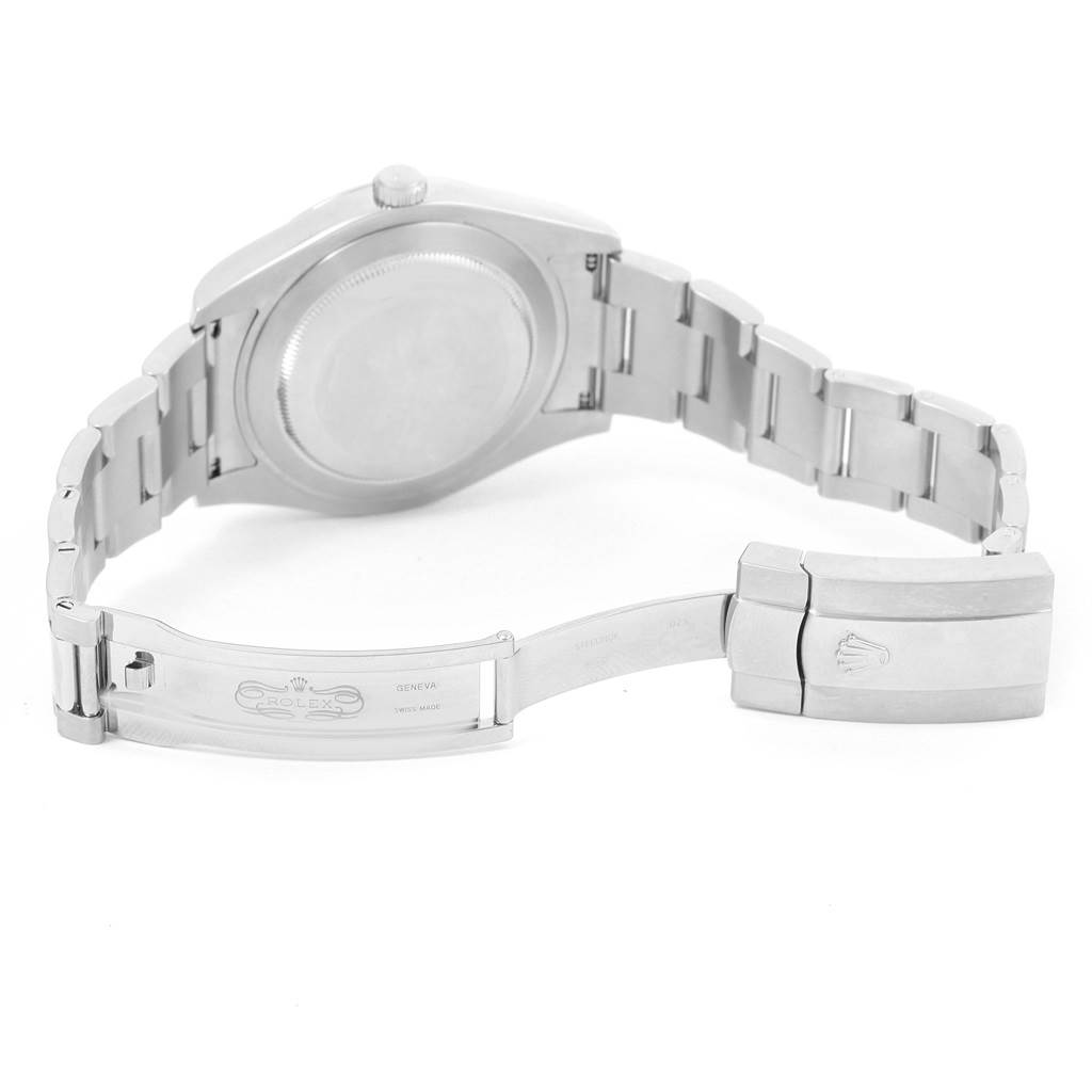 This image shows the open clasp and the back of the case of the Rolex Datejust 41 116300 Men's Stainless Steel Blue Dial 116300 Men's Stainless Steel Blue Dial watch.