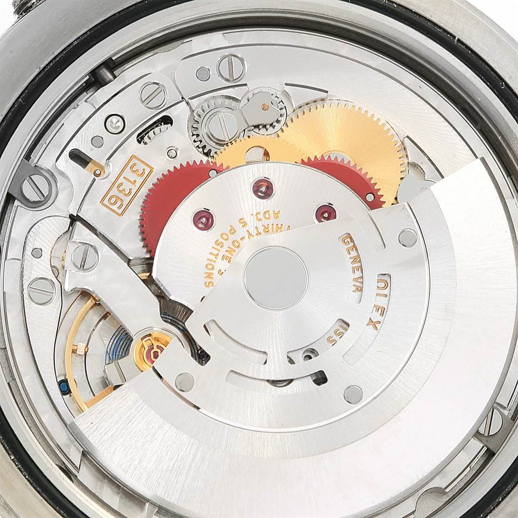 The image shows the inner mechanical movement of the Rolex Datejust 41 116300 Men's Stainless Steel Blue Dial 116300 Men's Stainless Steel Blue Dial watch viewed from the back.