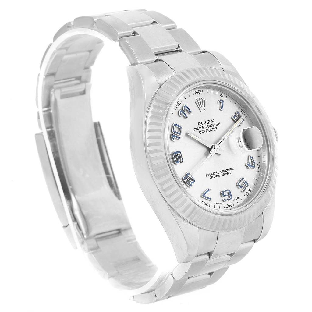 The image shows a Rolex Datejust 41 116334 Men's Stainless Steel Grey Dial 116334 Men's Stainless Steel Grey Dial watch from a three-quarter angle, highlighting its bezel, dial, bracelet, and clasp.