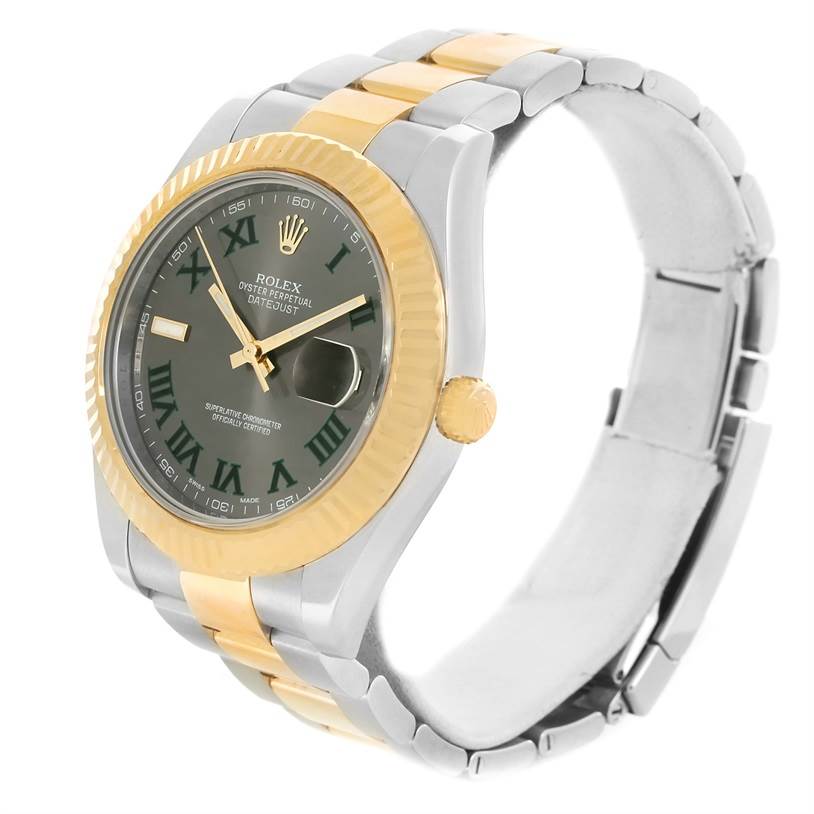 The Rolex Datejust 41 116333 Men's Steel and Gold (two tone) Grey Dial 116333 Men's Steel and Gold (two tone) Grey Dial watch is shown at a slight angle, highlighting the face, bezel, and part of the bracelet.