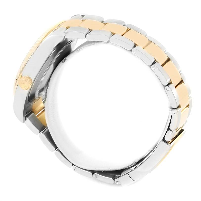 The image shows the side view of the Rolex Datejust 41 116333 Men's Steel and Gold (two tone) Grey Dial 116333 Men's Steel and Gold (two tone) Grey Dial, highlighting its two-tone bracelet and crown.