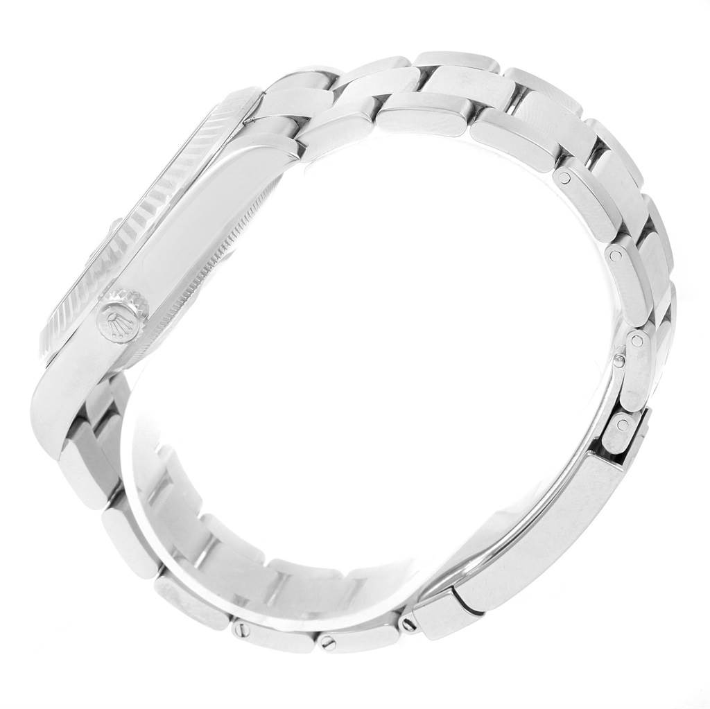 The image shows a side view of the Rolex Datejust 41 116334 Men
s Stainless Steel Black Dial 116334 Men
s Stainless Steel Black Dial watch, highlighting the bracelet, crown, and case.