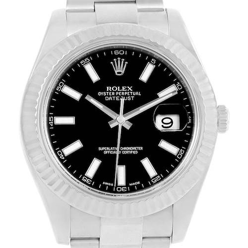 Photo of Rolex Datejust II Steel White Gold Black Baton Dial Watch 116334