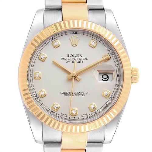 Photo of Rolex Datejust II Steel Yellow Gold Silver Diamond Dial Mens Watch 116333