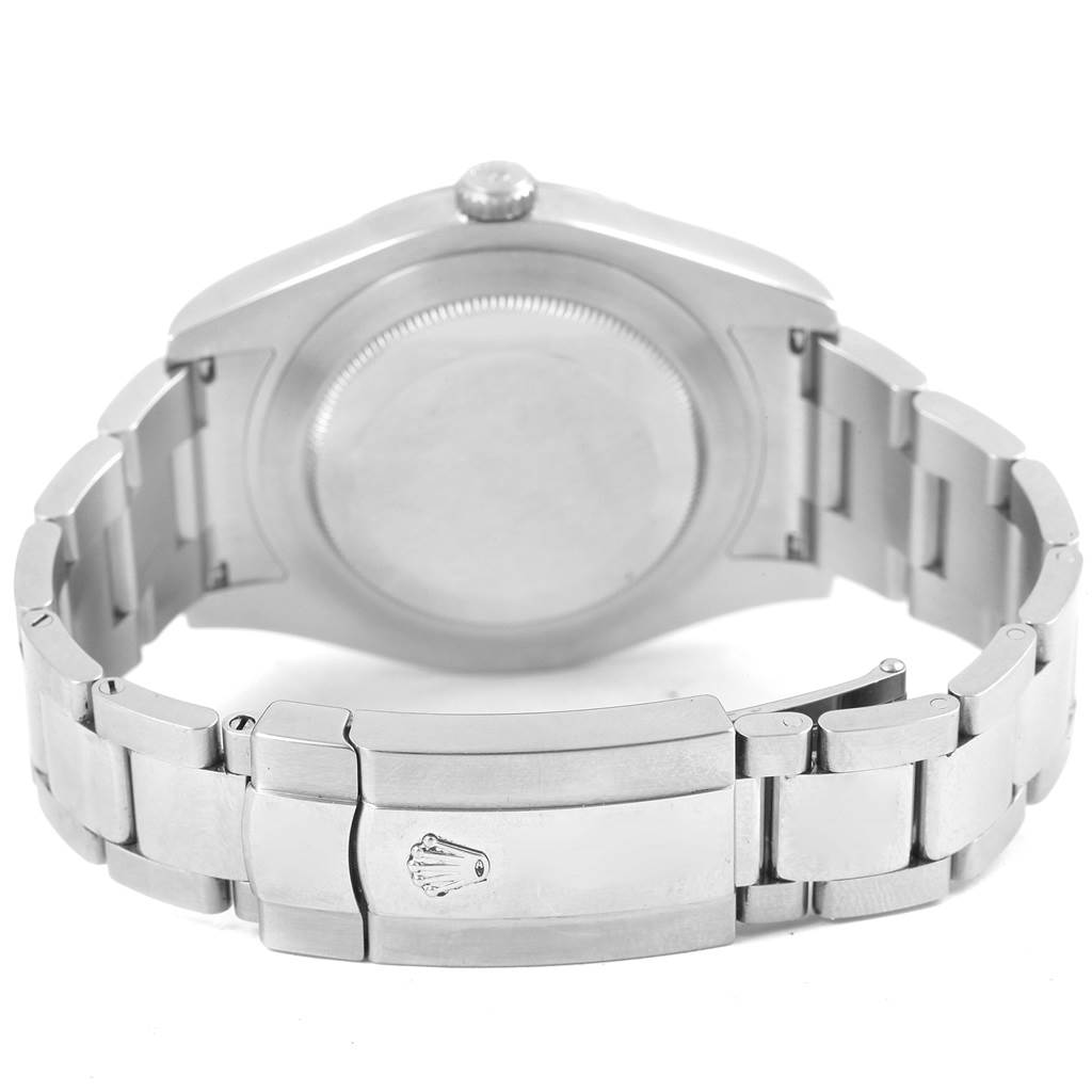 The image shows the back view of a Rolex Datejust 41 116334 Men's Stainless Steel Grey Dial 116334 Men's Stainless Steel Grey Dial watch, highlighting the bracelet and clasp with the Rolex logo.