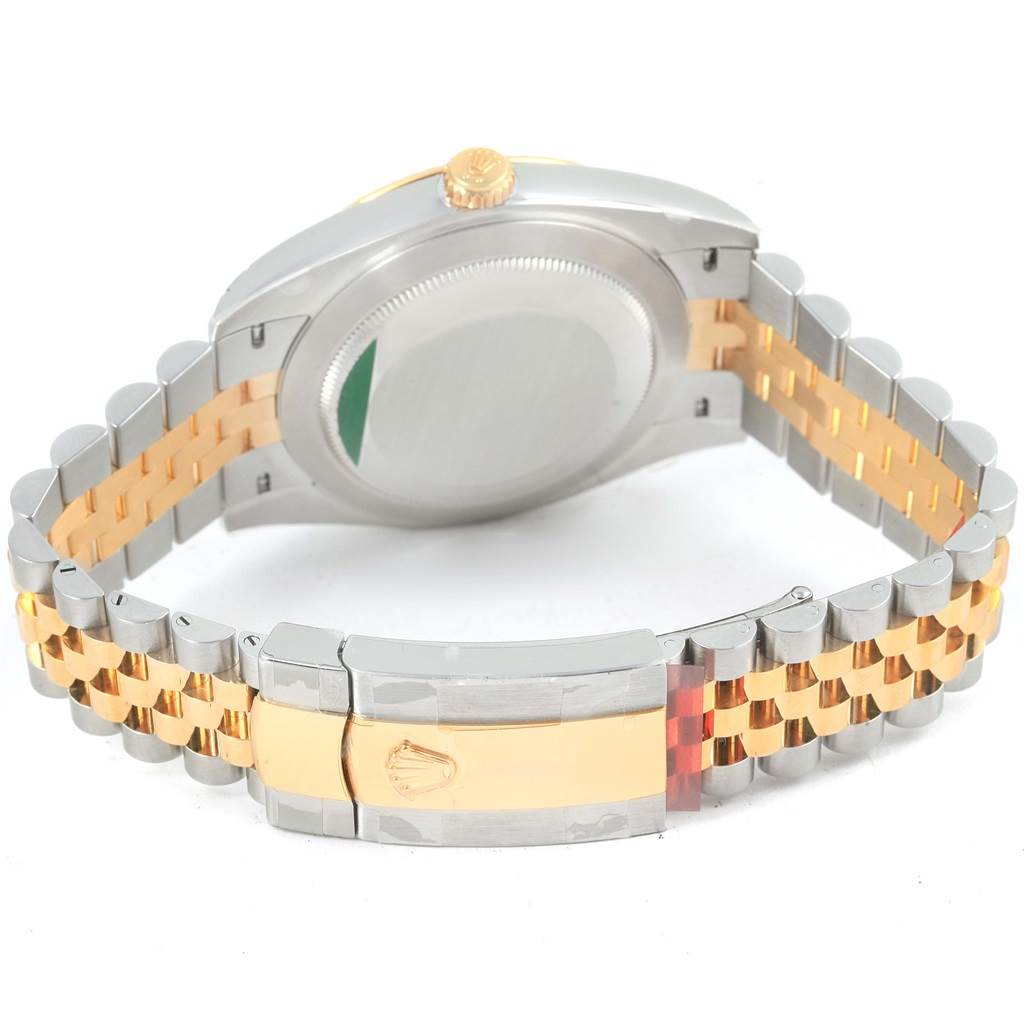 The image shows the back view of a Rolex Datejust 41 126333 Men's Steel and Gold (two tone) Silver Dial 126333 Men's Steel and Gold (two tone) Silver Dial watch, highlighting its clasp and bracelet.