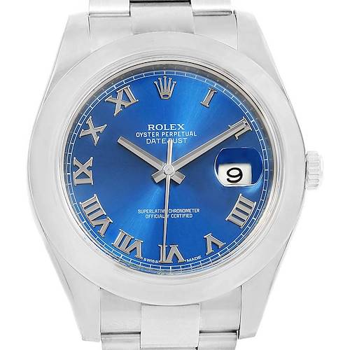 Photo of Rolex Datejust II Blue Roman Dial Steel Mens Watch 116300 Box Papers
