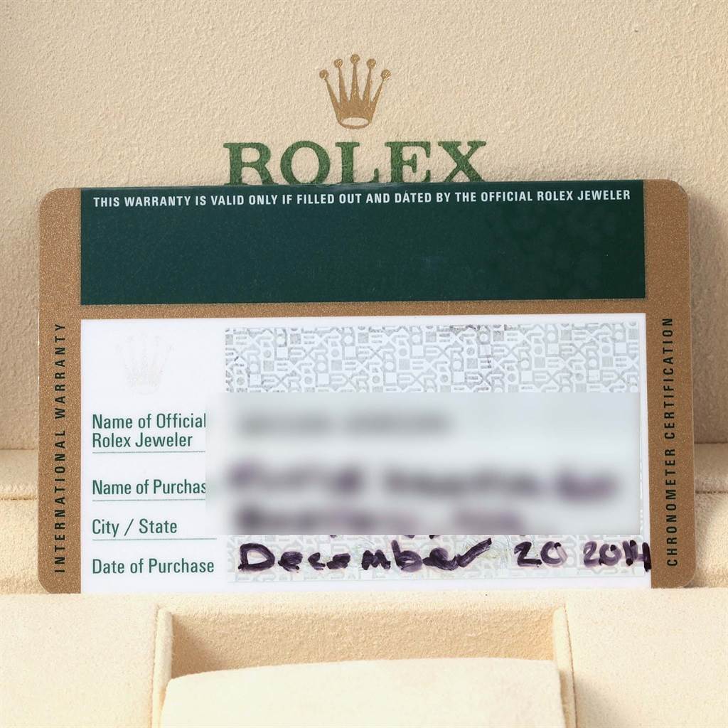 The image shows an official Rolex warranty card for the Datejust 41 model.