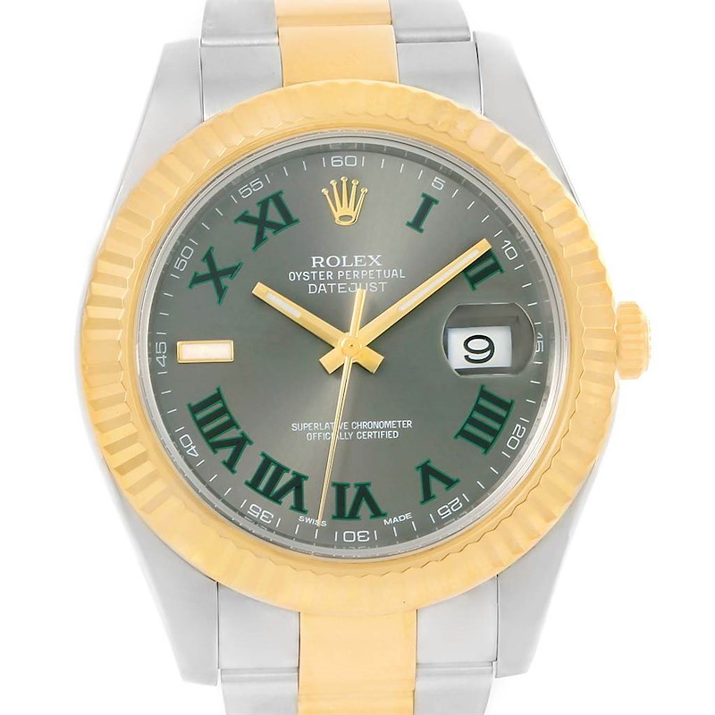 Rolex Datejust II Steel Yellow Gold Green Roman Watch 116333 Box Papers SwissWatchExpo