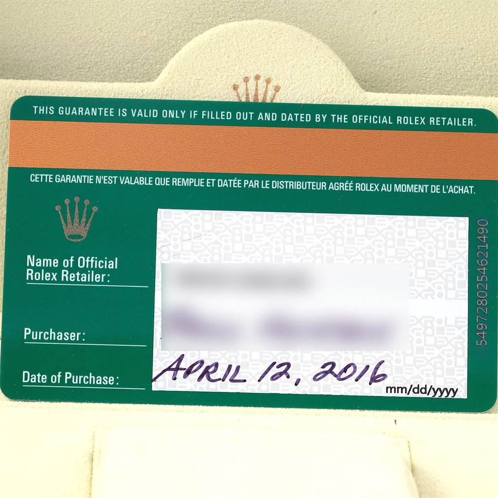 The image shows a guarantee card for the Rolex Datejust 41 116333 Men's Steel and Gold (two tone) Grey Dial 116333 Men's Steel and Gold (two tone) Grey Dial model, including purchase information and retailer details.