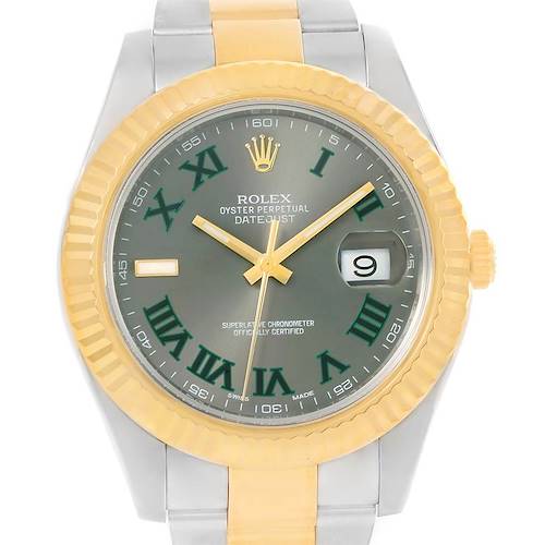 Photo of Rolex Datejust II Steel Yellow Gold Green Roman Watch 116333 Box Papers