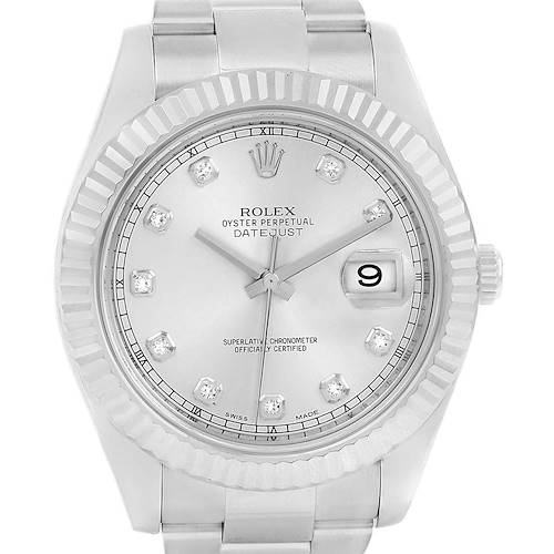 Photo of Rolex Datejust II Steel White Gold Silver Diamond Dial Watch 116334