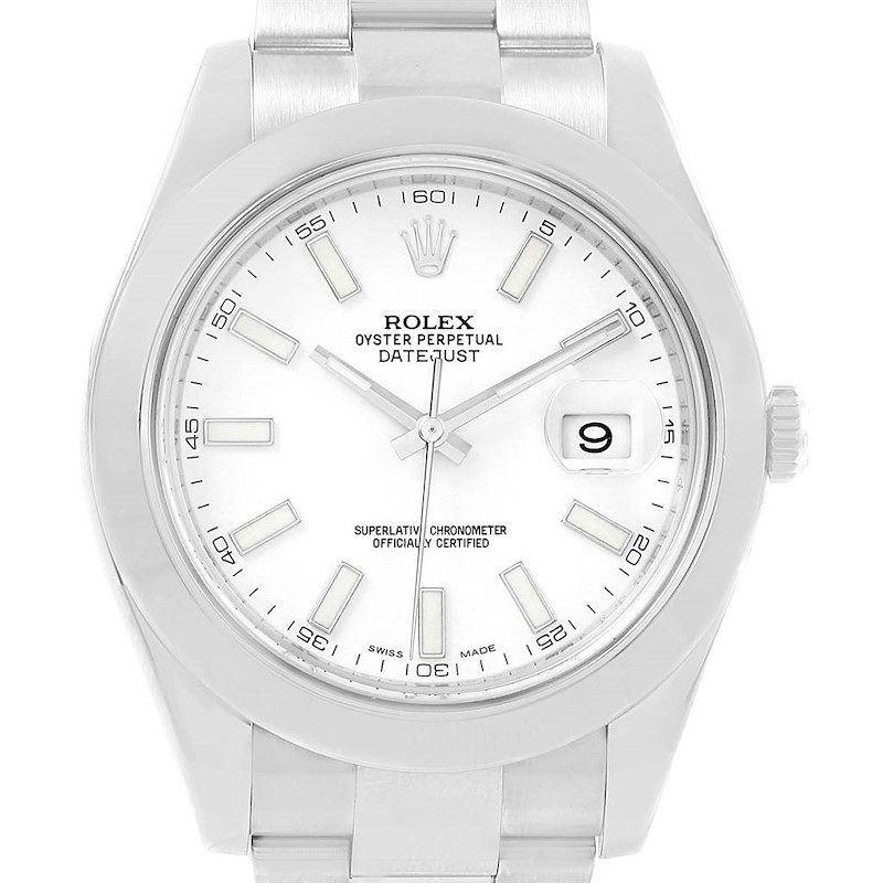 Rolex Datejust II White Dial Domed Bezel Steel Mens Watch 116300 SwissWatchExpo