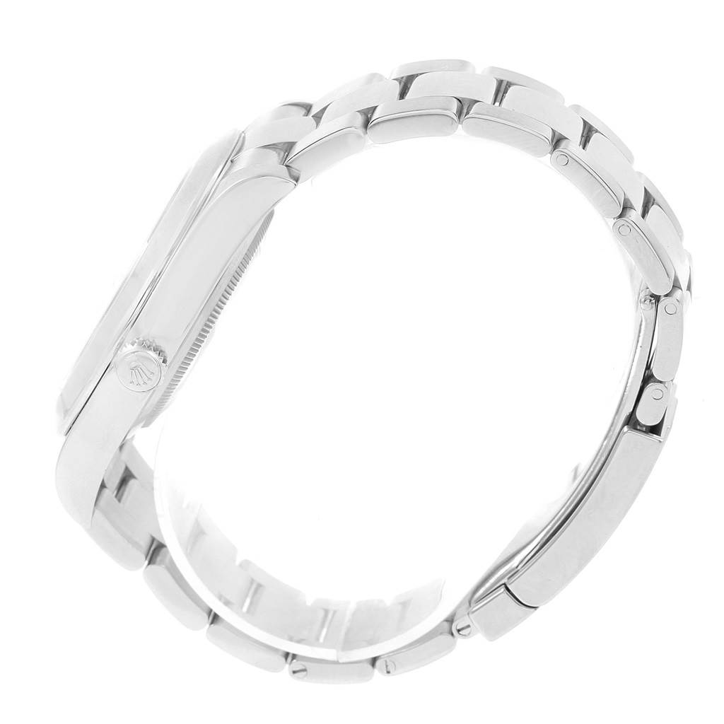 The image shows a side view of the Rolex Datejust 41 116300 Men
s Stainless Steel White Dial 116300 Men
s Stainless Steel White Dial model, highlighting the case, crown, and bracelet.