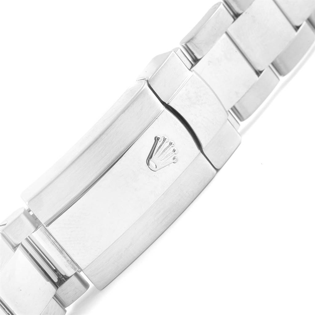 This image shows a close-up of the clasp on a Rolex Datejust 41 116300 Men
s Stainless Steel White Dial 116300 Men
s Stainless Steel White Dial model watch.