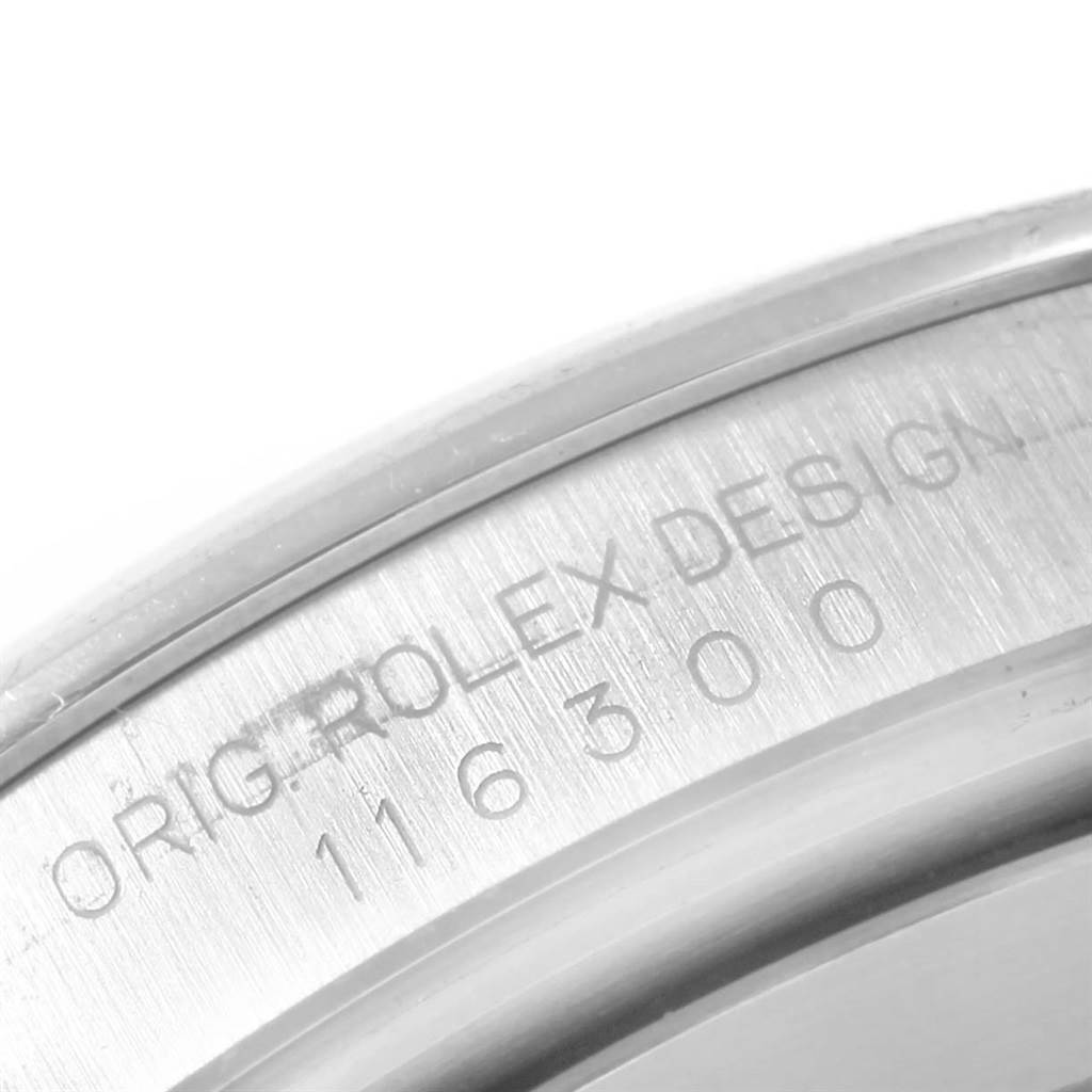 The image shows a close-up of the engraved case back of a Rolex Datejust 41 116300 Men's Stainless Steel Silver Dial 116300 Men's Stainless Steel Silver Dial watch, featuring the model number.
