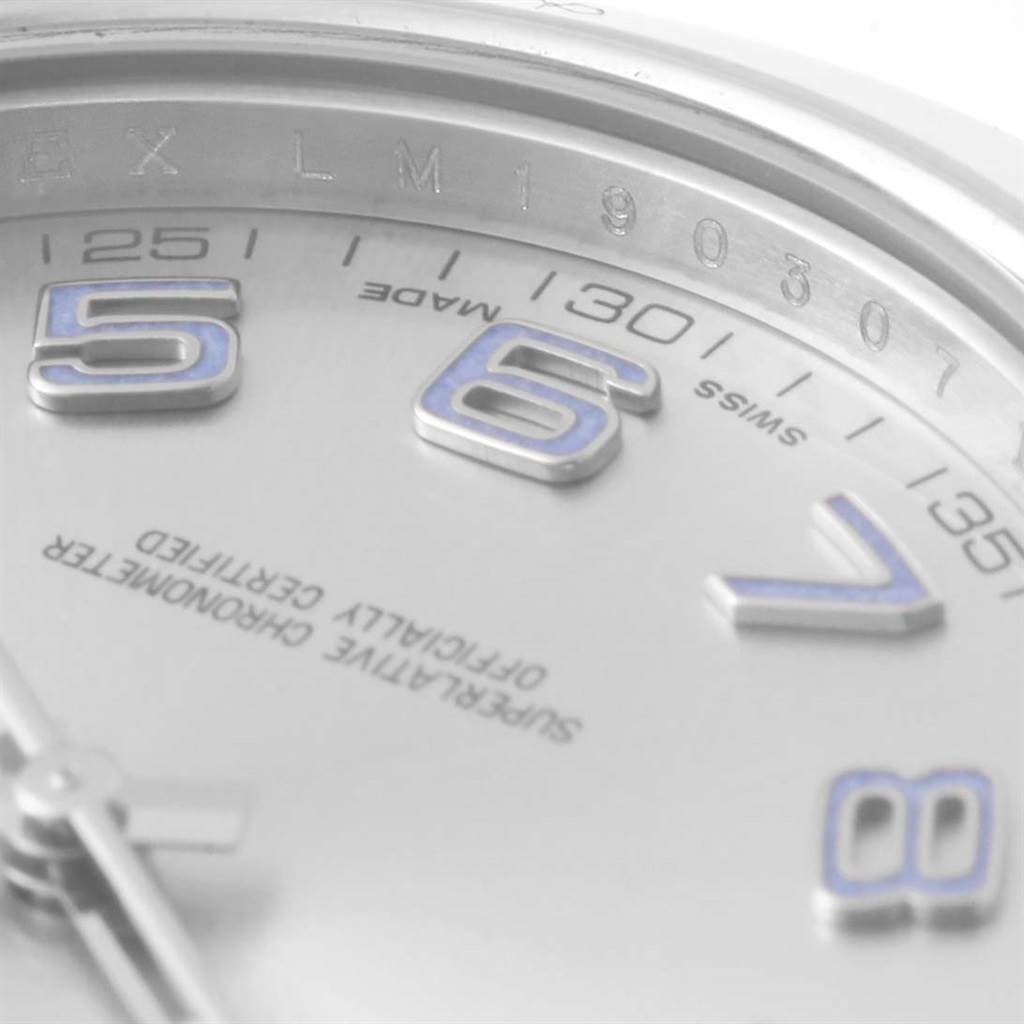 This image shows a close-up of the dial of a Rolex Datejust 41 116300 Men's Stainless Steel Silver Dial 116300 Men's Stainless Steel Silver Dial, featuring the numerals and part of the hands.