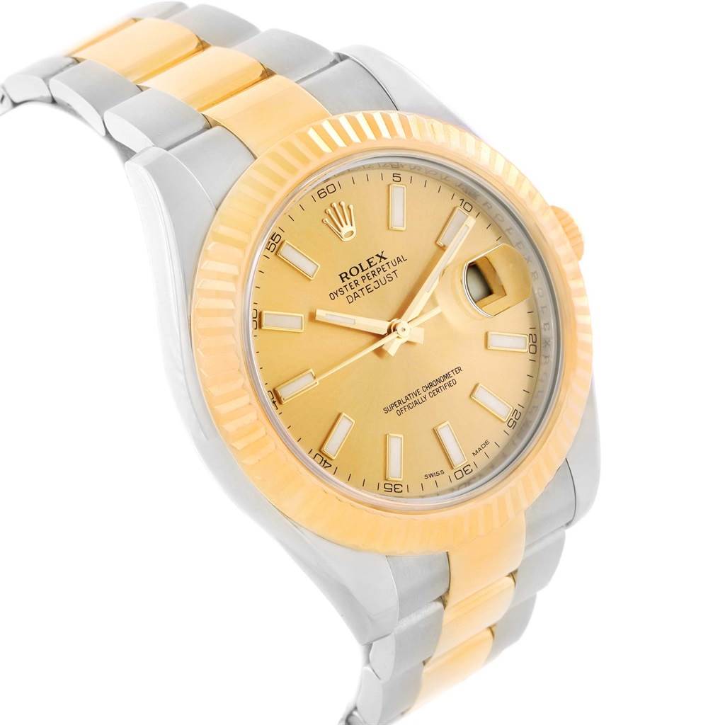 The image shows a Rolex Datejust 41 126333 Men's Steel and Gold (two tone) Champagne Dial 126333 Men's Steel and Gold (two tone) Champagne Dial model watch from a three-quarter angle, highlighting the bezel, dial, and part of the bracelet.