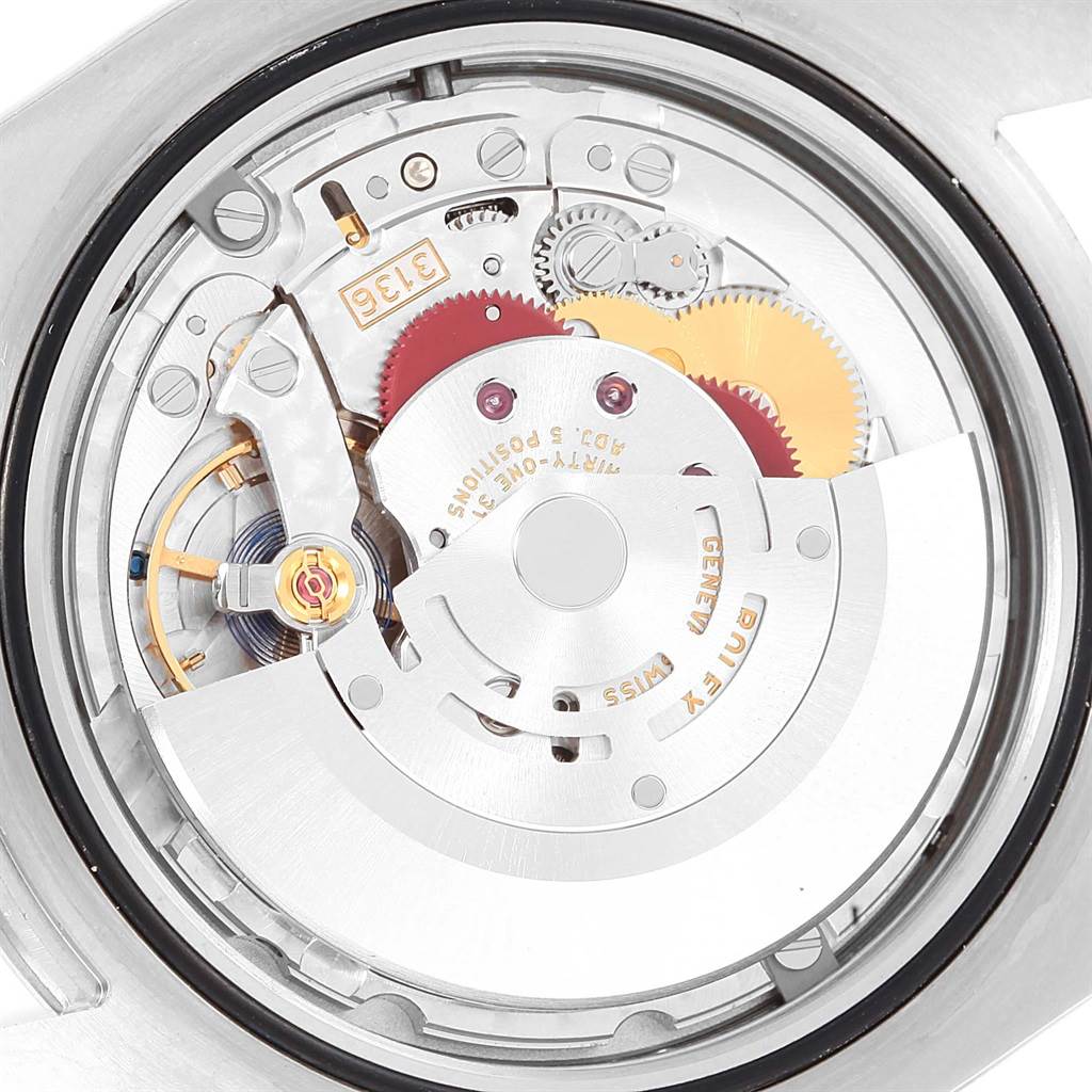 This image shows the internal mechanical movement of a Rolex Datejust 41 116334 Men's Stainless Steel Blue Dial 116334 Men's Stainless Steel Blue Dial watch from a rear angle.