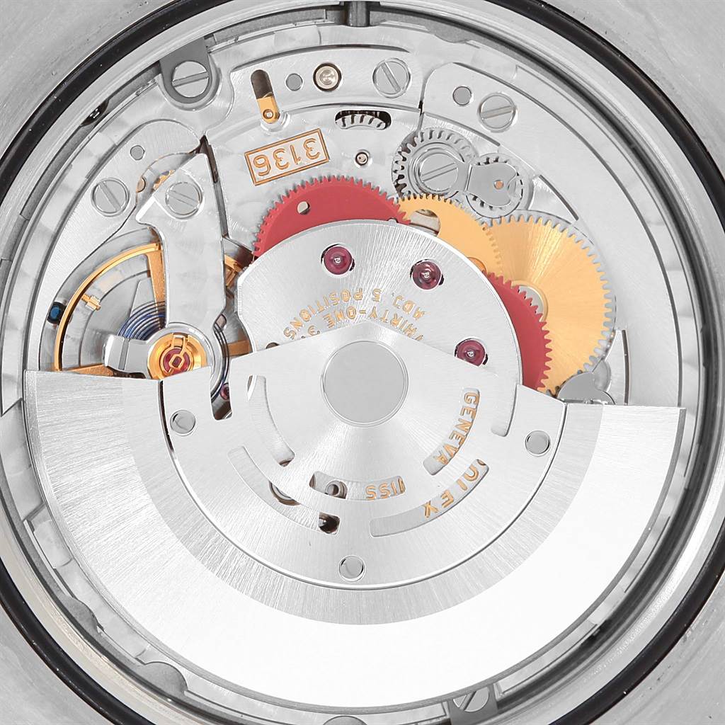 This is a close-up view of the movement mechanism of the Rolex Datejust 41 116334 Men's Stainless Steel Grey Dial 116334 Men's Stainless Steel Grey Dial watch.
