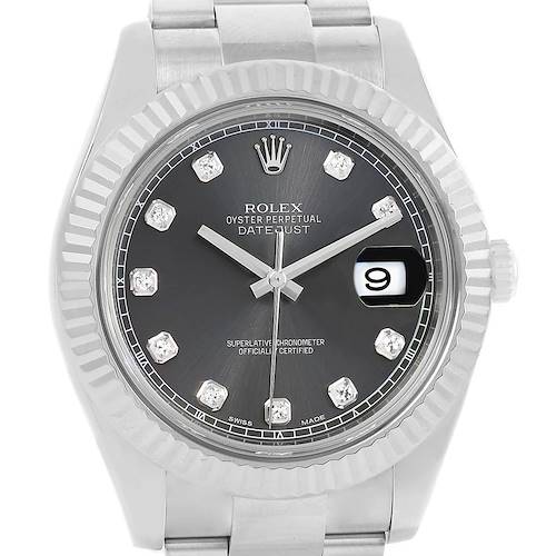Photo of Rolex Datejust II Steel White Gold Diamond Mens Watch 116334 Box Card