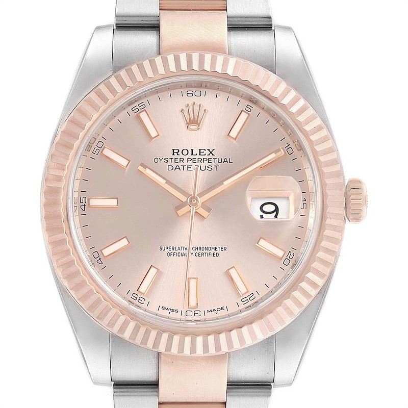 Rolex Datejust 41 Pink Dial Steel EveRose Gold Mens Watch 126331 SwissWatchExpo