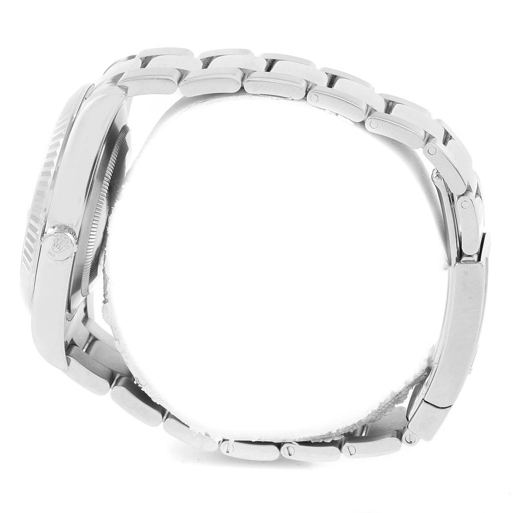 The image shows a side view of a Rolex Datejust 41 116334 Men's Stainless Steel Blue Dial 116334 Men's Stainless Steel Blue Dial watch, highlighting its bracelet and case profile.