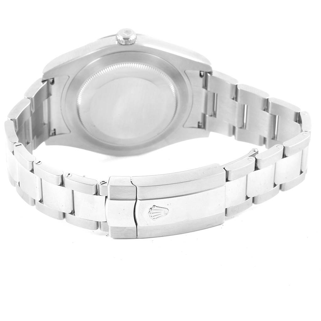 The image shows the back case and bracelet clasp of a Rolex Datejust 41 116334 Men's Stainless Steel Blue Dial 116334 Men's Stainless Steel Blue Dial model in a slightly angled view from behind.