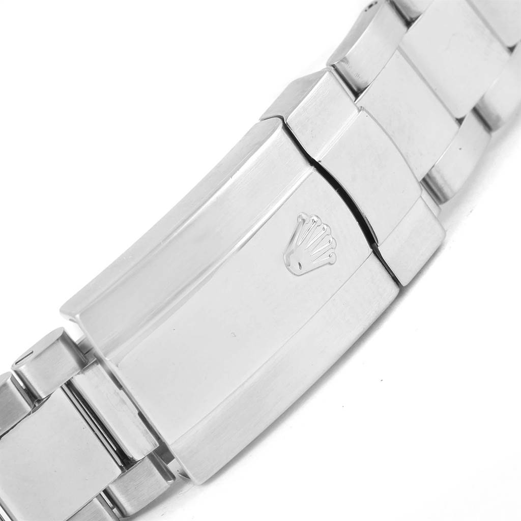 This image shows the clasp of a Rolex Datejust 41 116334 Men's Stainless Steel Grey Dial 116334 Men's Stainless Steel Grey Dial watch band, featuring the Rolex crown logo.
