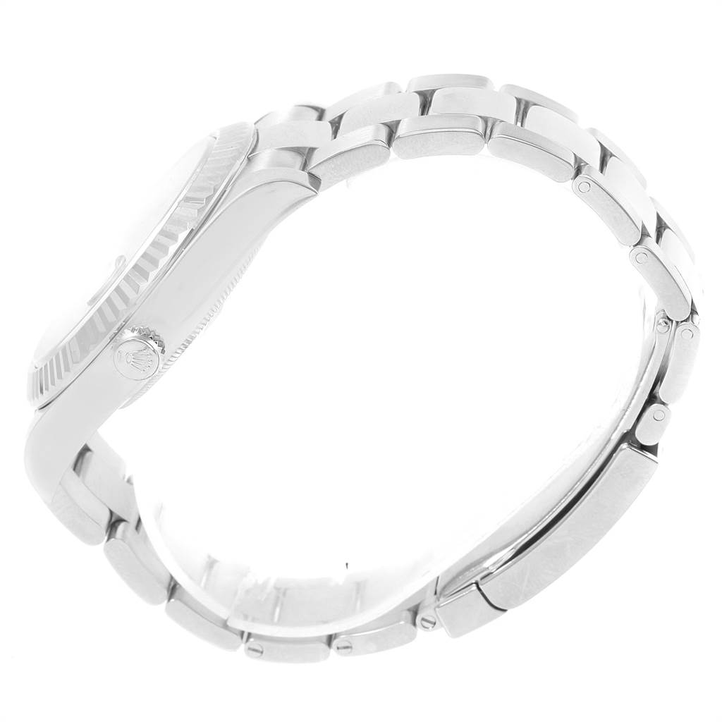 The image shows a side view of the Rolex Datejust 41 116334 Men's Stainless Steel Grey Dial 116334 Men's Stainless Steel Grey Dial watch, focusing on its case, crown, and bracelet.