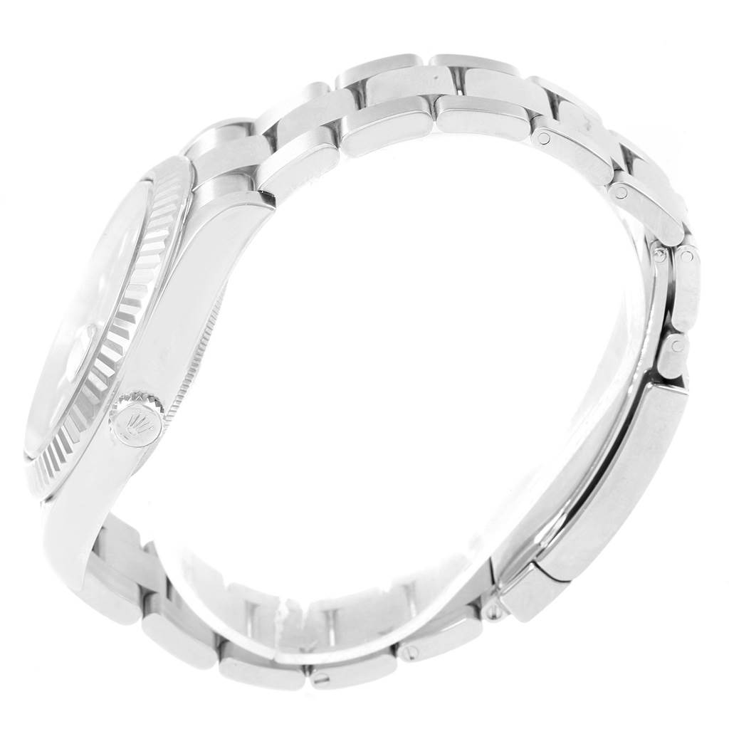 The image shows a side view of the Rolex Datejust 41 116334 Men's Stainless Steel Blue Dial 116334 Men's Stainless Steel Blue Dial watch, focusing on the watch case, bracelet, and crown.