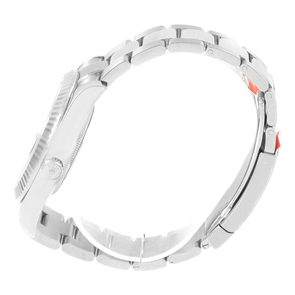 The image shows a side view of the Rolex Datejust 41 116334 Men's Stainless Steel Grey Dial 116334 Men's Stainless Steel Grey Dial watch, highlighting its bracelet and crown.