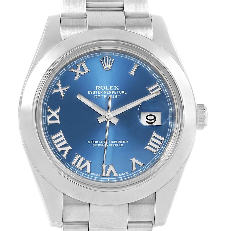 Rolex Datejust II Blue Roman Dial Steel Mens Watch 116300 Box Papers SwissWatchExpo