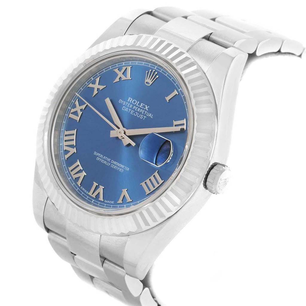 The image shows a Rolex Datejust 41 116334 Men's Stainless Steel Blue Dial 116334 Men's Stainless Steel Blue Dial watch from a three-quarter angle, displaying the bezel, dial, bracelet, and crown.