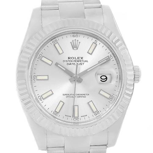 Photo of Rolex Datejust II Steel White Gold Silver Dial Mens Watch 116334 Box